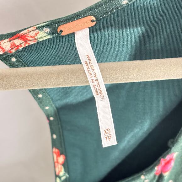 NWT Free People “Celia” Mini Dress green Dot & Floral Print,Bell Sleeves, XS - Picture 5 of 6